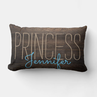 Rustieke Chic WOOD PRINSES JOUW NAAM BEIGE IN BLAU Kussen