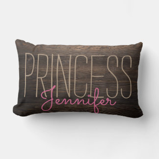 Rustieke Chic WOOD PRINSES JOUW NAAM IN BEIGE ROZE Kussen