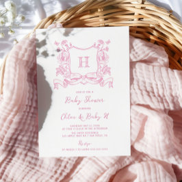 Rustieke Chinoiserie Bow Floral Crest Baby shower Kaart