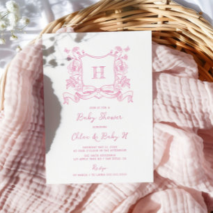 Rustieke Chinoiserie Bow Floral Crest Baby shower Kaart