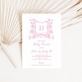 Rustieke Chinoiserie Bow Floral Crest Baby shower Kaart