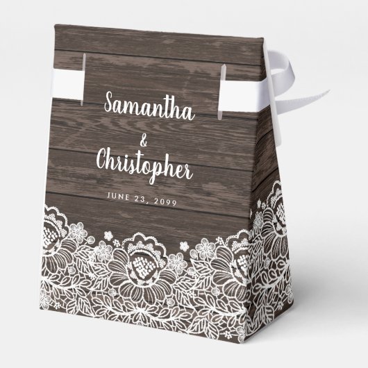 Rustieke Chique Donker Bruin Hout Wit Kant Bruilof Bedankdoosjes (Achterkant)