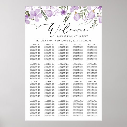 Rustieke chique Paarse bloemenbruiloft zitgrafiek Poster (Voorkant)