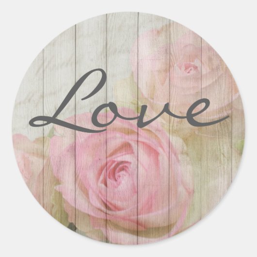 Rustieke Chique Roze Rozen Liefde Stickers (Voorkant)