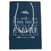 Rustieke Christelijke Kerstmis Verse Typografie Bl Medium Cadeauzakje (Voorkant)