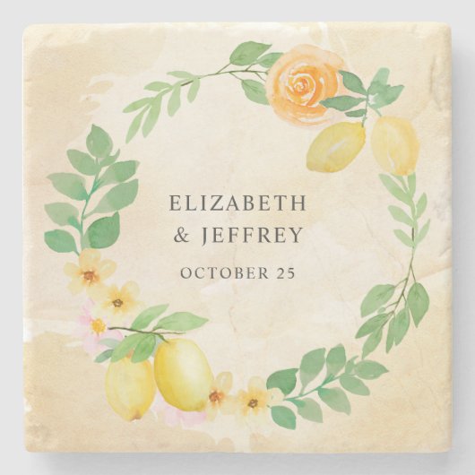 Rustieke citroen citrus boho zomer bruiloft stenen onderzetter (Voorkant)