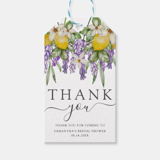 Rustieke citroenen & lavendel bruidsfeest cadeautj cadeaulabel (Voorkant)