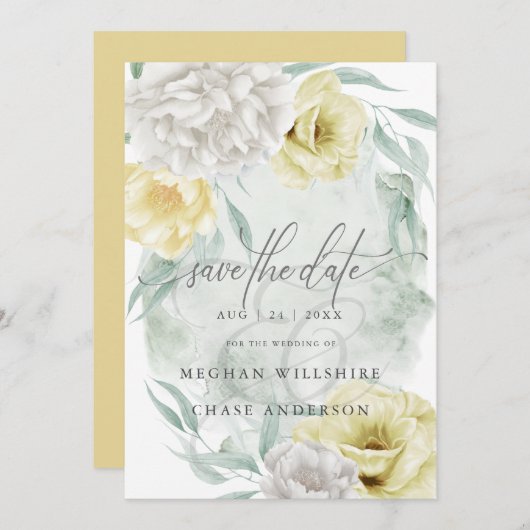 Rustieke citroengele ivoorkleurige pioenrozen kaart (Voorkant / Achterkant)