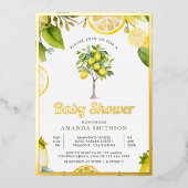 Rustieke Citrus Lemon Tree Baby shower Gold Folie Uitnodiging (Voorkant)
