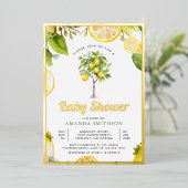 Rustieke Citrus Lemon Tree Baby shower Gold Folie Uitnodiging (Staand Voorkant)