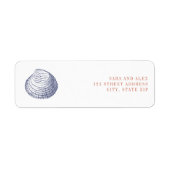 Rustieke Clam Shell Rood & Blauw Bruiloft Etiket (Voorkant)