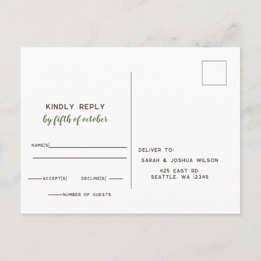 Rustieke Conifer Pine kegel bruiloft RSVP Uitnodiging Briefkaart (Achterkant)