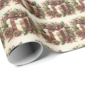 Rustieke Coquette Plaid Bow Holly Pinecone Kerstmi Cadeaupapier (Rol Hoek)