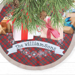 Rustieke cottage kerst geruite sneeuwvlokken jute kerstboom rok