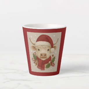 Rustieke cottagecore Highland Koe met Santa Hat Latte Mok