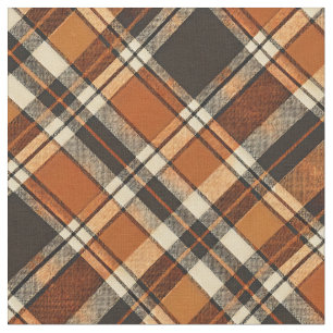 Rustieke Cottagecore Sinaasappel en Beige Plaid Pa Stof