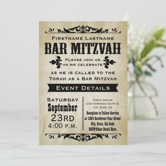 Rustieke Country Bar Mitzvah Uitnodiging (Staand voorkant)