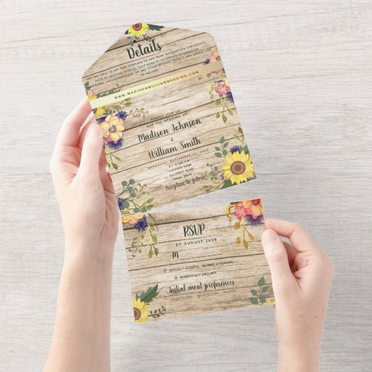 Rustieke Country Barn Wood Fall Wedding All In One Uitnodiging (Afscheurbaar)