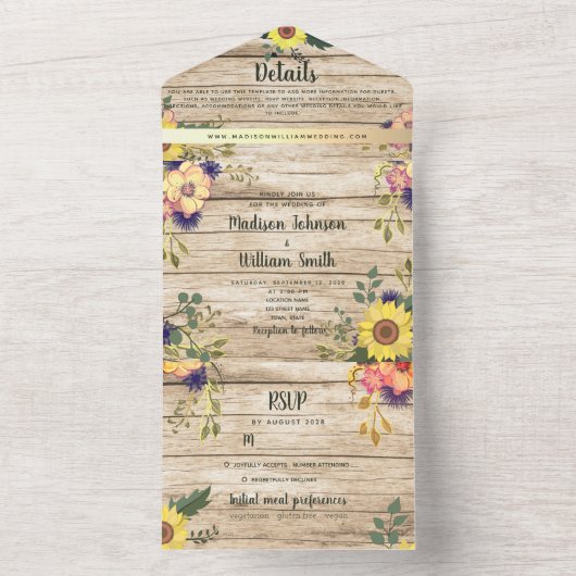 Rustieke Country Barn Wood Fall Wedding All In One Uitnodiging (Binnen)