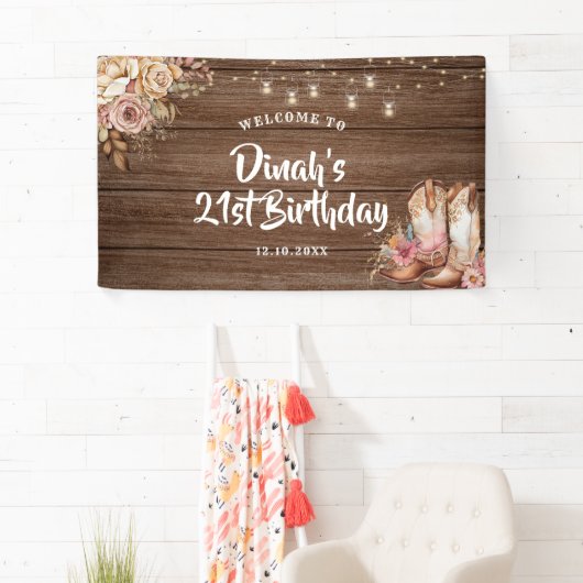 Rustieke Country Boots Cowgirl Verjaardag Groot Spandoek (Insitu)