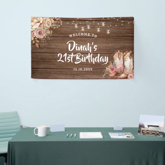 Rustieke Country Boots Cowgirl Verjaardag Groot Spandoek (Beurs)