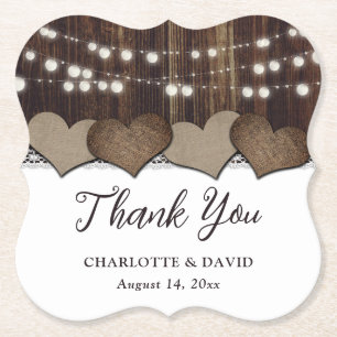 Rustieke Country Burlap Barn Wedding Dank u Kartonnen Onderzetters