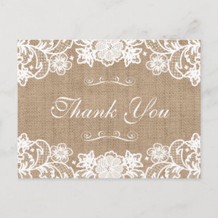 Rustieke Country Burlap Lace Wedding Dank u Briefkaart