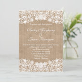 Rustieke Country Burlap Lace Wedding Invites Kaart (Staand voorkant)