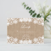 Rustieke Country Burlap Lace Wedding RSVP (Staand voorkant)
