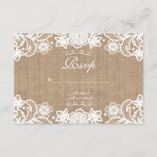 Rustieke Country Burlap Lace Wedding RSVP Kaartje