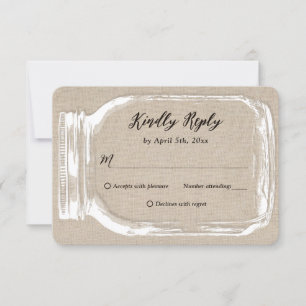 Rustieke Country Burlap Mason Jar Wedding RSVP
