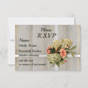 Rustieke Country Chic, Oude Hout en Bloemen RSVP Kaartje