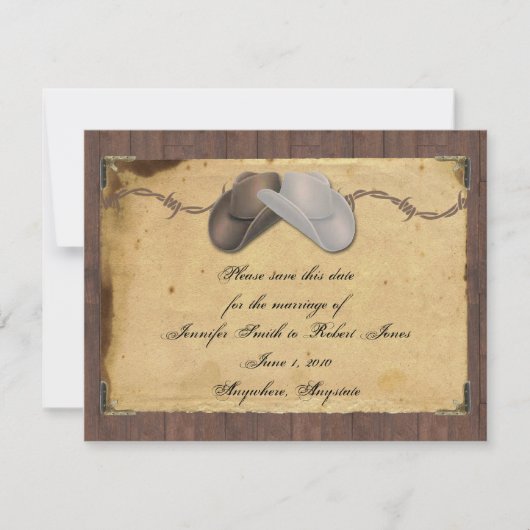 Rustieke Country Cowboy Petten Barbed Save the Dat Save The Date (Voorkant)