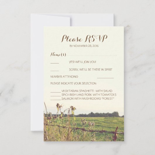 Rustieke Country Fence Wedding Reply Kaarten RSVP Kaartje (Voorkant)