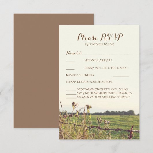 Rustieke Country Fence Wedding Reply Kaarten RSVP Kaartje (Voorkant / Achterkant)