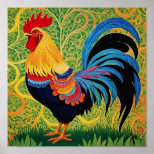 Rustieke Country Folk Rooster Chicken Poster