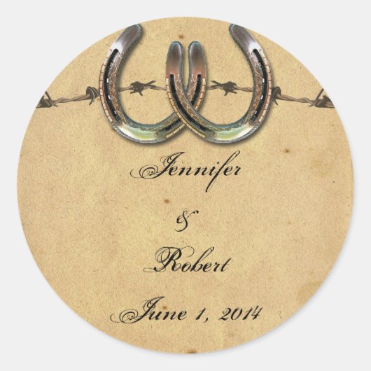 Rustieke Country Hoefijzers Barbed Envelope Seal Ronde Sticker (Voorkant)