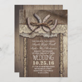 Rustieke Country Hoefijzers en Burlap Lace bruilof Kaart (Voorkant / Achterkant)