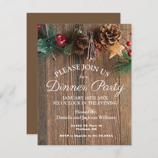 Rustieke Country Kerstdiner Party Kaart (Voorkant / Achterkant)