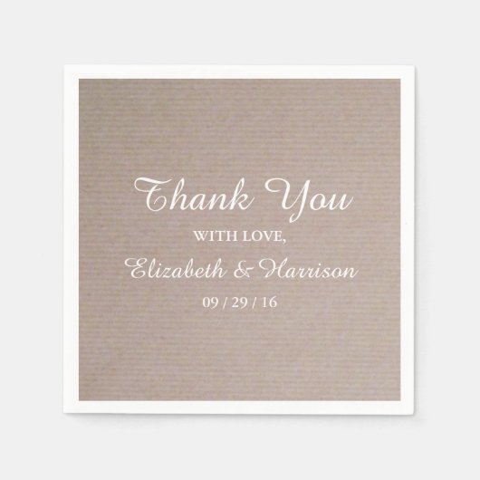 Rustieke Country Kraft Trouwreceptie Dank Je Servet (Voorkant)
