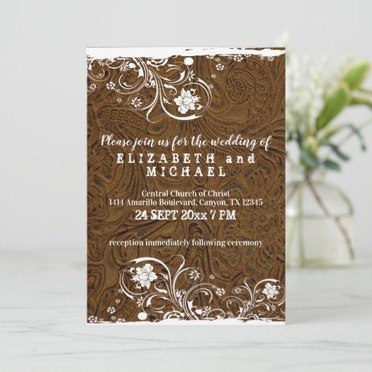 Rustieke Country leer en kant bruiloft Kaart (Staand voorkant)