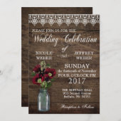 Rustieke Country Maroon Mason Jar Country Wedding Kaart (Voorkant / Achterkant)