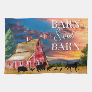 Rustieke Country Red Barn met Dieren Theedoek