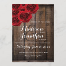 Rustieke Country Red Roses Wood Huwelijksuitnodigi