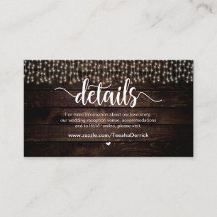 Rustieke Country String Lights, Wedding Details Informatiekaartje