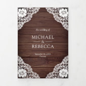 Rustieke Country Wood Lace String Lights Wedding Drieluik Uitnodiging (Cover)