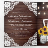 Rustieke Country Wood Lace String Lights Wedding Drieluik Uitnodiging (Binnenzijde eerst)