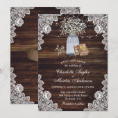 Rustieke Country Wood Ring Box Baby's Breath Weddi Kaart (Voorkant / Achterkant)