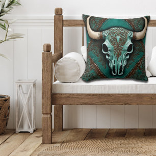 Rustieke Cowboy Blauwgroen Land Western Bull Skull Kussen