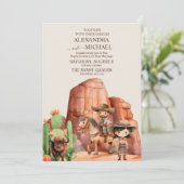 Rustieke  cowboy bruiloft paard cactus kaart (Staand voorkant)